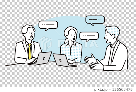 シンプル　イラスト　ミーティングをするビジネスパーソンの男性と女性　ビジネスシーン 136563479
