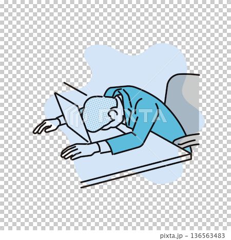 シンプル　イラスト　デスクに突っ伏して疲れるビジネスパーソンのイラスト　ビジネスシーン 136563483