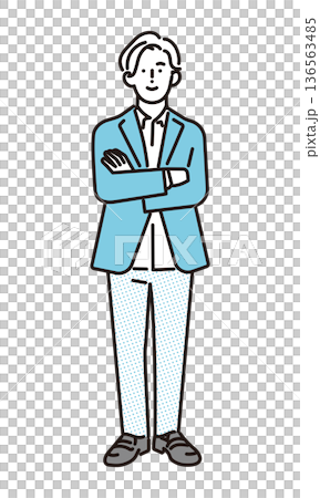 シンプル イラスト 笑顔のビジネスパーソンの男性の全身 ビジネスシーン シンプル イラスト 笑顔のビジネスパーソンの男性の全身 ビジネスシーン 136563485