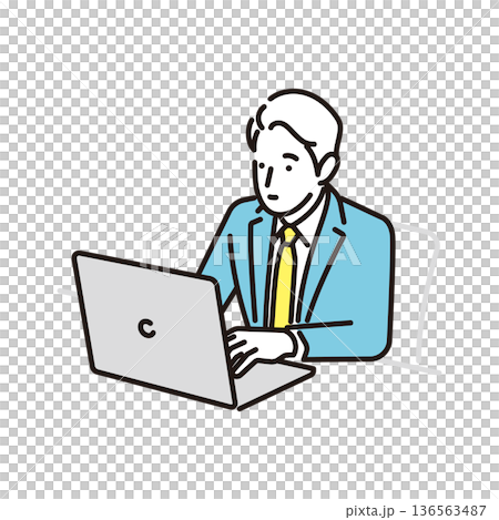 シンプル イラスト ノートパソコンで作業するビジネスパーソンのイラスト ビジネスシーン シンプル イラスト ノートパソコンで作業するビジネスパーソンのイラスト ビジネスシーン 136563487