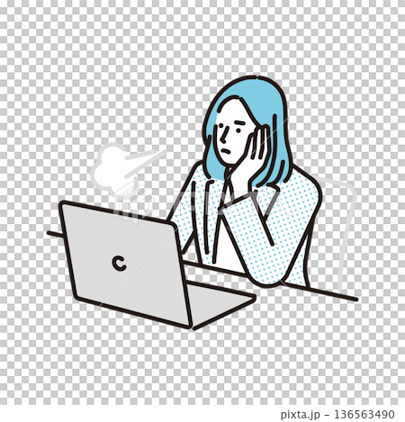 Simple illustration of a business person sighing after working on a computer. Business scene. Simple illustration of a business person sighing after working on a computer. Business scene. 136563490