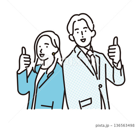 シンプル　イラスト　笑顔のビジネスパーソンの男性と女性　ビジネスシーン 136563498