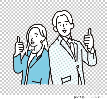 シンプル　イラスト　笑顔のビジネスパーソンの男性と女性　ビジネスシーン 136563498
