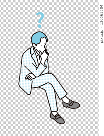 一幅簡單的插圖,描繪了一位商務人士坐著思考的場景。商務場景。 一幅簡單的插圖,描繪了一位商務人士坐著思考的場景。商務場景。 136563504