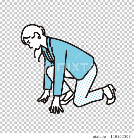 シンプル　イラスト　スタート前に身構えるビジネスパーソンの女性のイラスト　ビジネスシーン 136563508