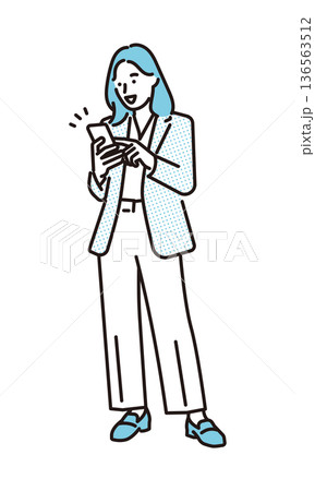 シンプル イラスト スマートフォンを操作するビジネスウーマンのイラスト ビジネスシーン シンプル イラスト スマートフォンを操作するビジネスウーマンのイラスト ビジネスシーン 136563512