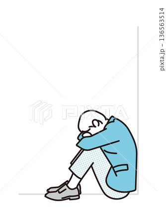 シンプル　イラスト　絶望してうずくまるビジネスパーソンのイラスト　ビジネスシーン 136563514