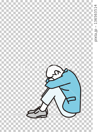 シンプル　イラスト　絶望してうずくまるビジネスパーソンのイラスト　ビジネスシーン 136563514