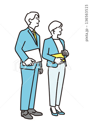 シンプル イラスト 資料を持つビジネスパーソンの男女 ビジネスシーン シンプル イラスト 資料を持つビジネスパーソンの男女 ビジネスシーン 136563515