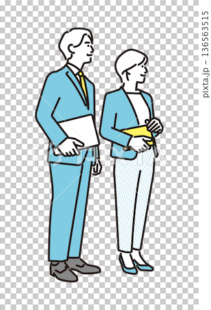 シンプル イラスト 資料を持つビジネスパーソンの男女 ビジネスシーン シンプル イラスト 資料を持つビジネスパーソンの男女 ビジネスシーン 136563515
