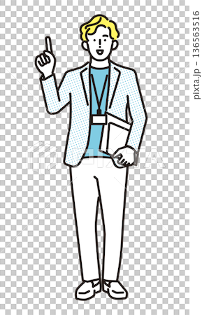 シンプル　イラスト　笑顔のビジネスパーソンの男性の全身　ビジネスシーン 136563516