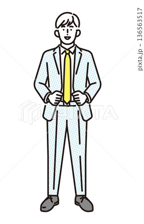 シンプル　イラスト　笑顔のビジネスパーソンの男性の全身　ビジネスシーン 136563517