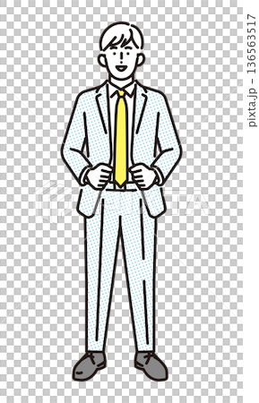 シンプル　イラスト　笑顔のビジネスパーソンの男性の全身　ビジネスシーン 136563517