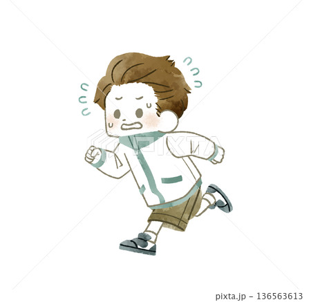 慌てて走っている子供-水彩 136563613