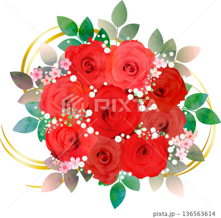 赤いバラの花束アレンジ・リボン金 赤いバラの花束アレンジ・リボン金 136563614