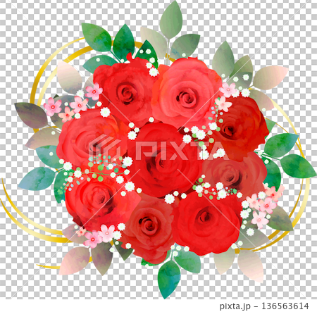 赤いバラの花束アレンジ・リボン金 赤いバラの花束アレンジ・リボン金 136563614