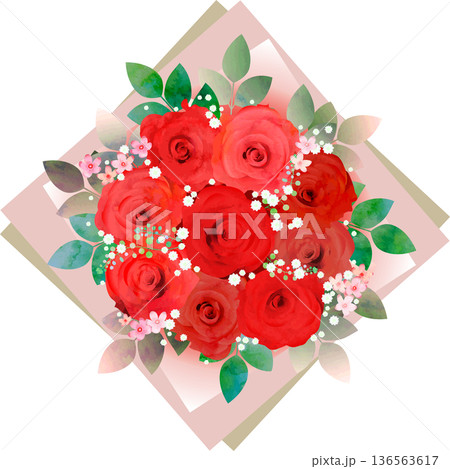 赤いバラの花束アレンジ・ペーパーピンク 136563617