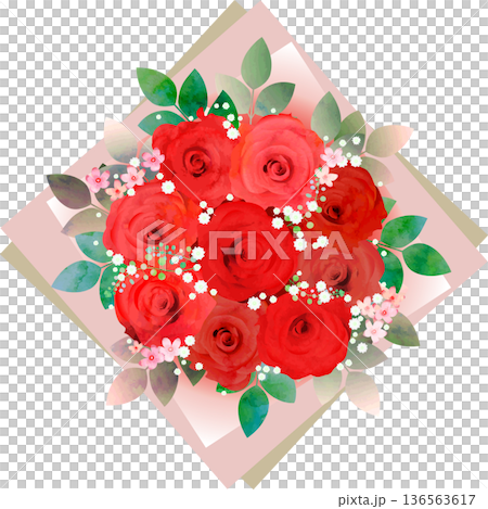 赤いバラの花束アレンジ・ペーパーピンク 136563617