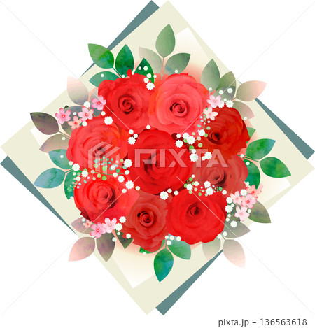 赤いバラの花束アレンジ・ペーパー緑系 赤いバラの花束アレンジ・ペーパー緑系 136563618