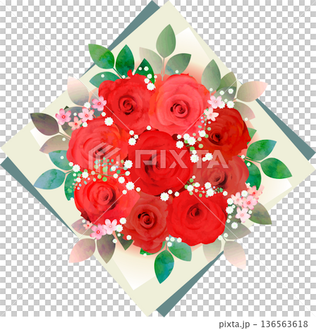 赤いバラの花束アレンジ・ペーパー緑系 赤いバラの花束アレンジ・ペーパー緑系 136563618