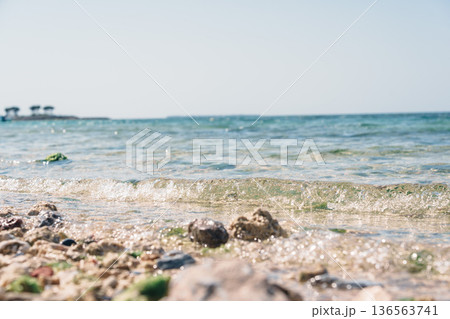 沖縄北部の青い海と砂浜 背景・スライドショー用素材 136563741