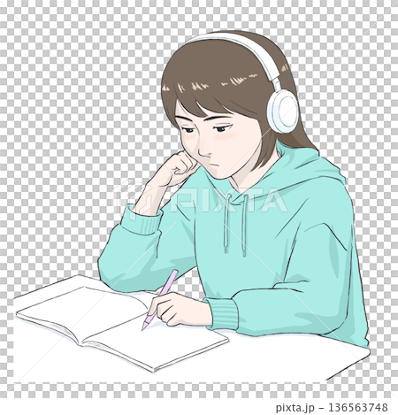 Illustration of a girl studying Illustration of a girl studying 136563748