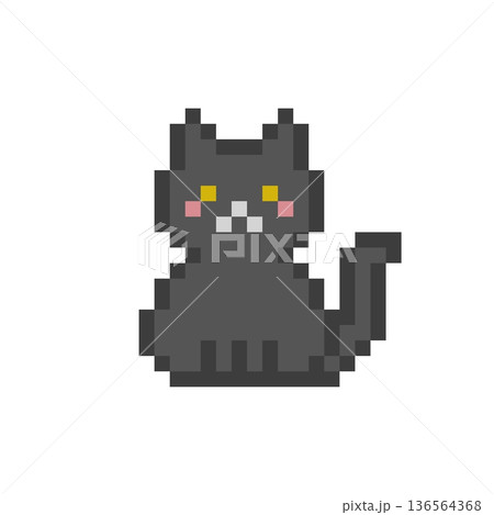 ドット絵のおすわりしている黒猫 ドット絵のおすわりしている黒猫 136564368