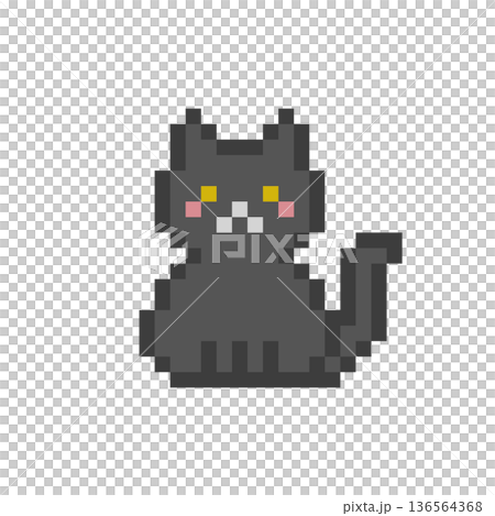 ドット絵のおすわりしている黒猫 ドット絵のおすわりしている黒猫 136564368