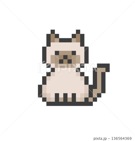 ドット絵のおすわりしているラグドール猫 ドット絵のおすわりしているラグドール猫 136564369