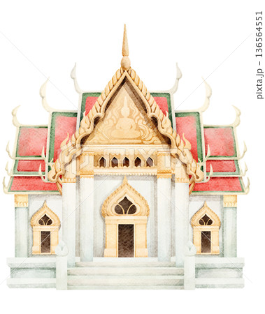 Thai temple watercolor 136564551