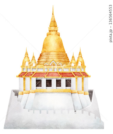 Golden Buddhist Temple Illustration 136564553