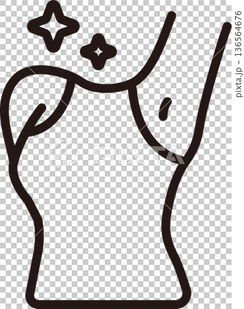 ワキ脱毛のイメージイラスト。脇の下のムダ毛ケア、美肌、清潔感を象徴するアイコンイラスト素材 136564676