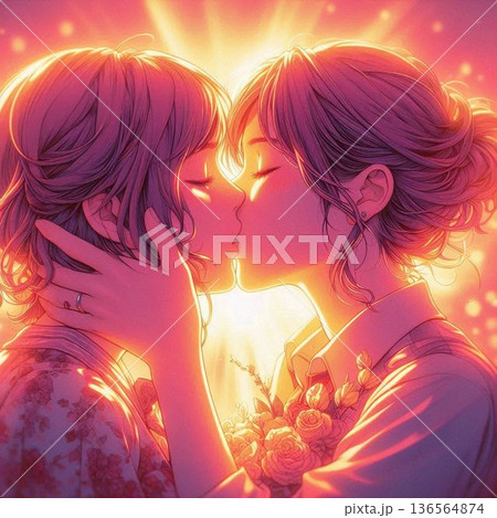 女の子同士のキス、LGBT、キスする女の子たち 136564874