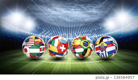 3d soccer balls with nations team's flags 3d soccer balls with nations team's flags 136564957