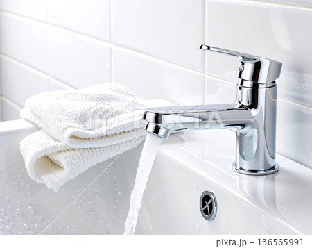 蛇口から流れ落ちる水 136565991