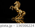 Ultra detailed golden horse sculpture captured in dramatic warm lighting symbolizing prosperity and strength 136566224