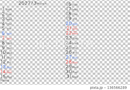 2027 Simple Calendar March Day of the Week English 2027 Simple Calendar March Day of the Week English 136566289