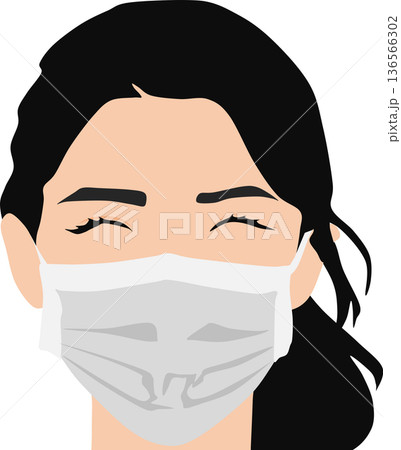 マスクをして風邪や花粉症対策をしている女性のイラスト 136566302