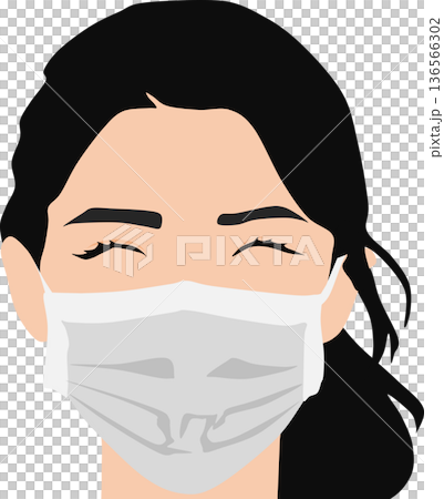 マスクをして風邪や花粉症対策をしている女性のイラスト 136566302