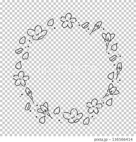手繪線條畫櫻花圓形邊框 136566414