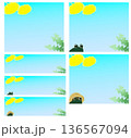 たんぽぽと蛙のバナー素材のセット(長方形,横長,水色のグラデーション) 136567094