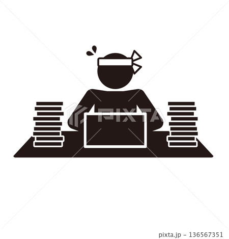 必死に仕事をする人のピクトグラムアイコン 136567351