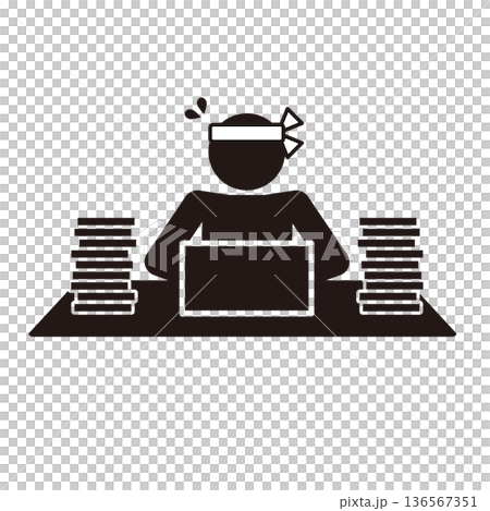 必死に仕事をする人のピクトグラムアイコン 136567351