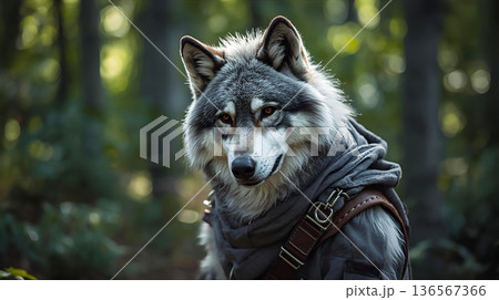 森に服を着た狼男 136567366