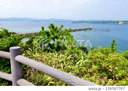 安乗埼(あのりざき)灯台がある安乗岬園地付近の風景　的矢湾を臨む　三重県志摩市阿児町 136567767