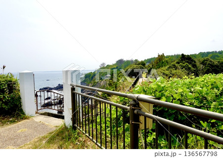 安乗埼(あのりざき)灯台がある安乗岬園地付近の風景　灯台から園地側を臨む　三重県志摩市阿児町 136567798