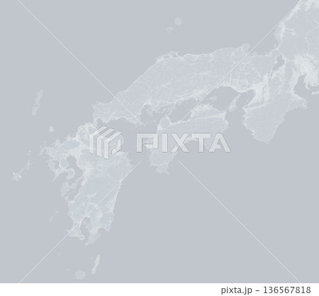 日本の西日本を中心とした、モノクロな衛星写真風イラスト 136567818