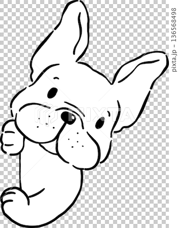 Cute French Bulldog Peeking Oultine Hand Drawn Cute French Bulldog Peeking Oultine Hand Drawn 136568498