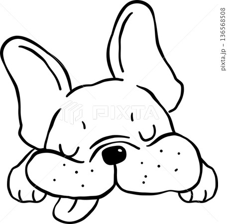 Sleeping French Bulldog Tongue Out Oultine Hand Drawn 136568508