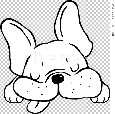 Sleeping French Bulldog Tongue Out Oultine Hand Drawn 136568508